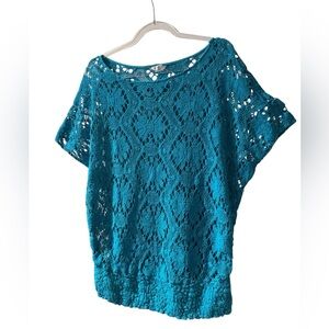 Trina Turk Turquoise Crochet Top Size M